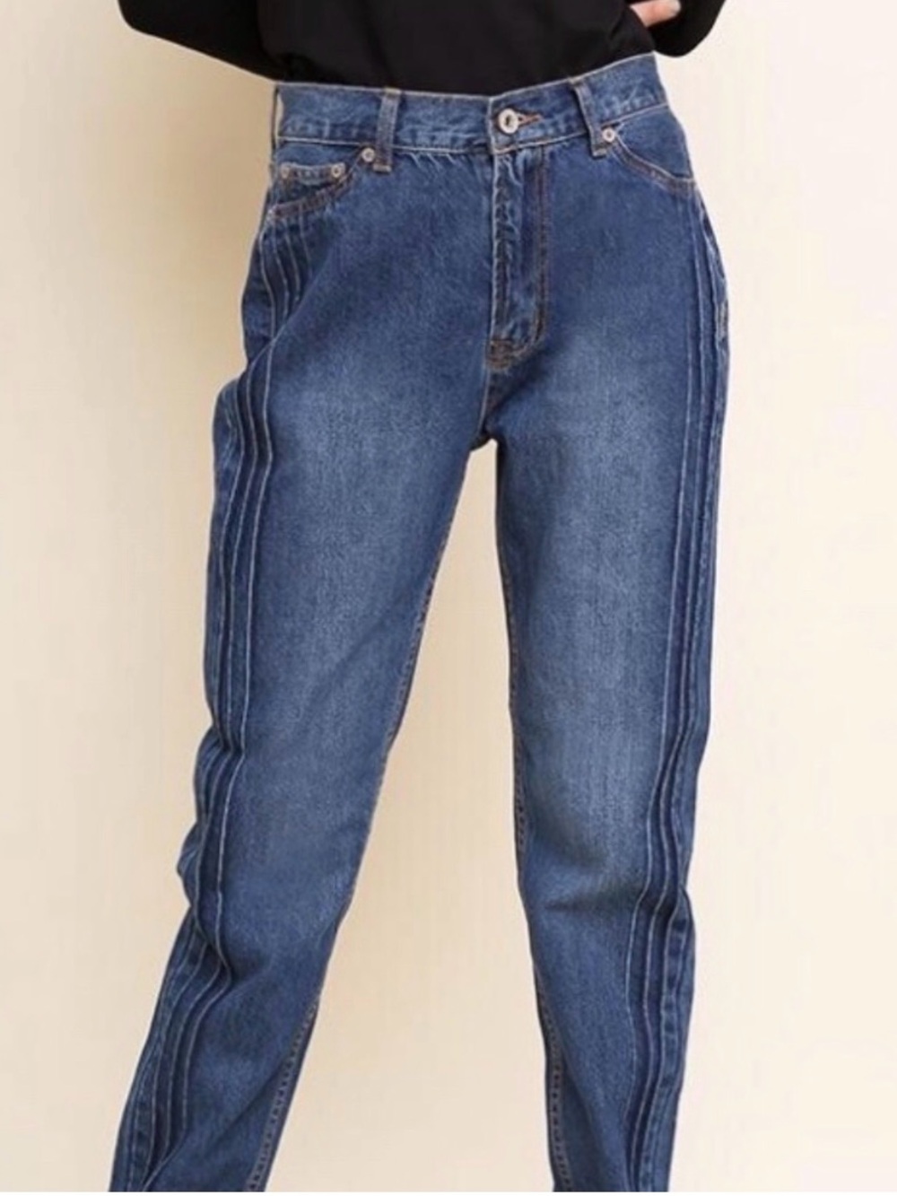 UMGEE High Waisted 5 Pocket Mom Fit Baggy Denim Jeans, Pintuck Leg, Size 32 - Picture 3 of 13